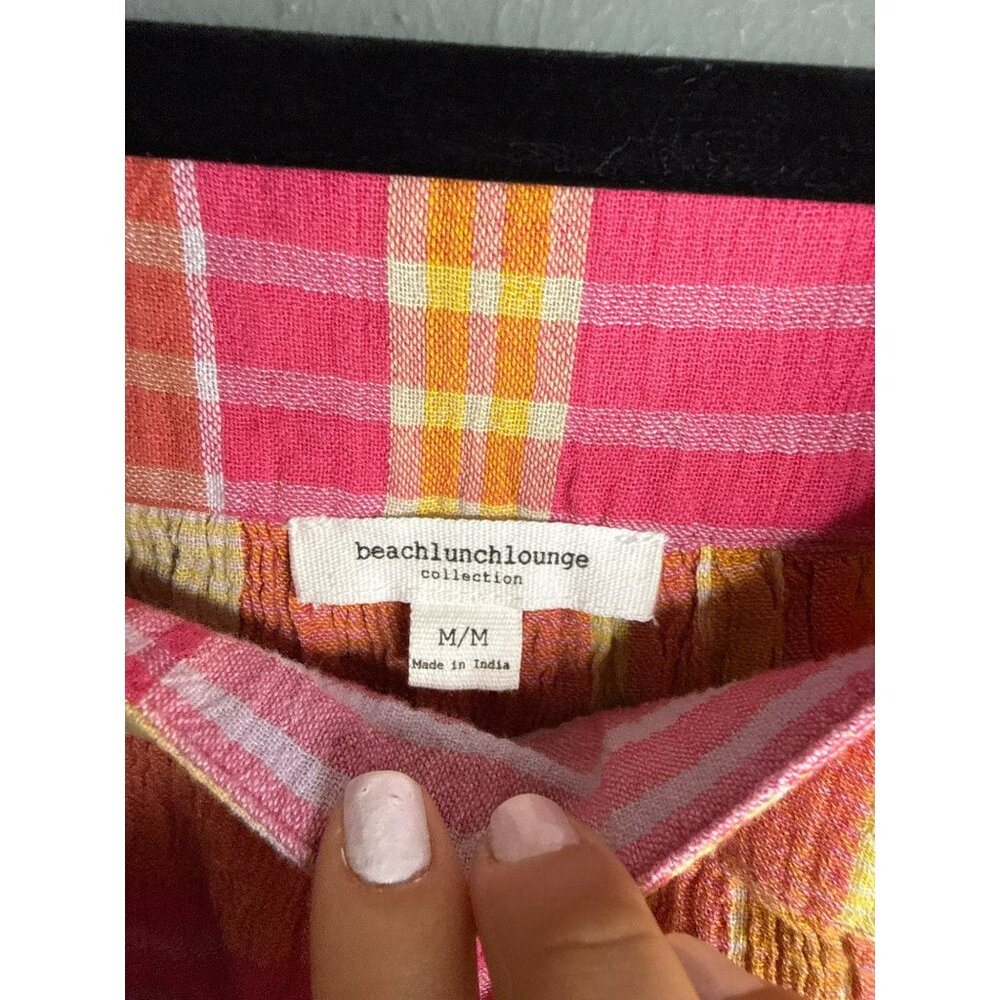 Beachlunchlounge Collection Plaid Boho Flowy Naomi Blouse Women's Medium - Picture 5 of 6